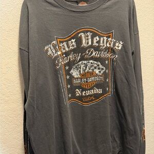 Harley-Davidson Charcoal Long Sleeve Tee with Orange Accents Size 2XL
